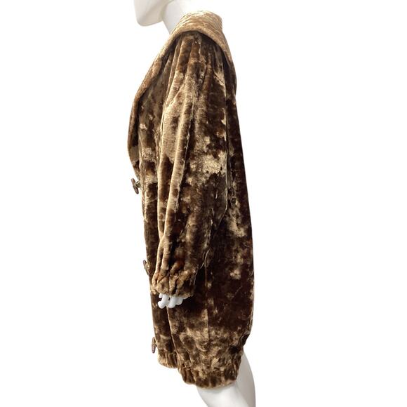 VTG Made In Italy Women’s Coat SZ L Crushed Velvet Toggle Closures Side Pockets - Picture 4 of 8